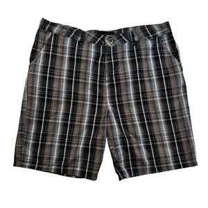 Hurley Shorts Men's Casual Slash Pkt Plaid Chinos Brown Gray Black White 36